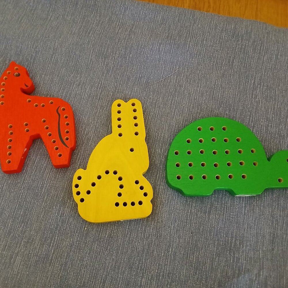 IKEA Colorful Wooden Animal Lacing Toys Turtle, Bunny, Giraffe Used